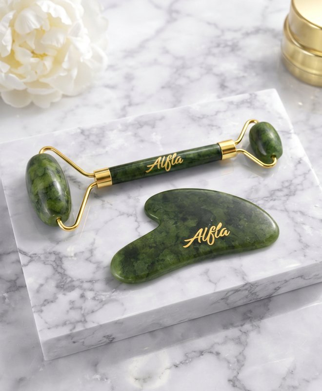 ALFIA Jade Roller & Gua Sha Set — Natural crystal face massager